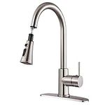 TEKXDD Stainless Steel Kitchen Faucet with Pull Out Sprayer, Single Handle High Arc Kitchen Sink Faucet, 360 Swivel Modern Brushed Nickel Pull Down Kitchen Tap with Deck Plate for 1 or 3 Hole