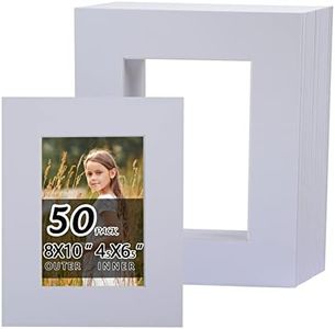 Falling in Art 50 Pack White Acid Free Pre Cut Mats - 8x10 Picture Frame Mats for 5x7 Photos with White Core Bevel Cut Matting for Prints, Artwork, and DIY Projects
