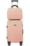 Carry On Luggage 22x14x9 Airline Approved Suitcase 2 Piece Set PC+ABS with TSA Lock Hardshell Carry On Luggage with Spinner Wheels Carry-On Luggage 2 Piece Small Luggage Set 14/20 Inch,Pink