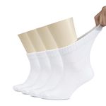 HUGH UGOLI Men's Cotton Diabetic Ankle Socks, Wide, Thin, Loose Fit and Stretchy, Seamless Toe & Non Binding Top, 4 Pairs, White, Shoe Size: 8-11