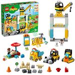 LEGO 10933 DUPLO Town Tower Crane & Construction Vehicle Toys with Digger, Truck, Light & Sound and Push & Go Motor for 2-5 Years Old