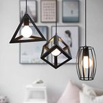 iDEGU Industrial Pendant Lamp Shapes, 3 in 1 Vintage Edison Style Metal Pendant Light Shades for E27 Ceiling Lights for Kitchen Bar Loft - Black (Geometry - 50CM)