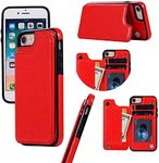 GoshukunTech Wallet Case for iPhone 7/8,for iPhone SE 2020 Case,for iPhone SE 5G 3rd Gen Case[Double Magnetic Clasp Durable Shockproof Cover] with Card Holders PU Leather Kickstand Card Slots-Red