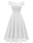 HomRain Women Off The Shoulder Lace Dress Ceremony Tea Party Dress for Wedding Cocktail,White XL