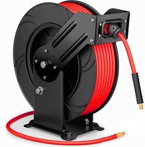 Premium Steel Retractable Air Hose Reel, 3/8" x 50 ft Hybrid Hose, Ceiling/Wall Mounted Heavy Duty Industrial Air Compressor Hose Reel, 300PSI, 50ft