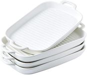 Bruntmor 10" X 6" Set of 4 Serving Platters Porcelain Serving Plates Matte Glaze Baking Dish Dinner Plates, Oven Safe Serving Dishes, Rectangular, White