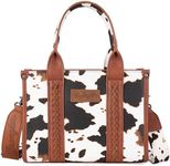 Wrangler Cow Print Tote Bag for Women Western Purse Boho Top Handle Stachel Handbag with Guitar Strap Gift Brown, XY WG133-8120SBR