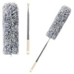 OXIOV Microfiber Duster for Cleaning Fan, High Ceiling, Blinds, Furniture, Cars, 1PCS Extendable Feather Duster (Stainless Steel) 30 to 100 Inches, Reusable Bendable Washable