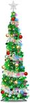 Dual Color Switch & Timer & 8 Modes 5 Ft Pencil Christmas Tree, 50 Warm White&Colored Lights 10 Ball Ornaments 3D Star Sequins Full Tinsel Pop Up Christmas Tree Xmas Decorations Home(Green Silver)