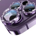 imluckies for iPhone 14 Pro/iPhone 14 Pro Max Camera Lens Protector Bling, HD Tempered Glass Shining Decoration Lens Screen Protector Individual Aluminum Alloy Metal Ring, Glitter Purple