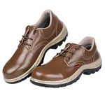 Karam FS65 Brown Leather Safety Shoes for Men | Double Density with Steel Toe | Antistatic, Anstislip, Oil & Heat Resistant | Size-09