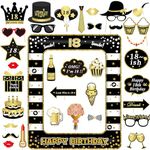 SPOKKI Photograph Inflatable Background 18, Photo Booth Frame 18th Party Decorations, 34 Pcs Different Black & Gold Photo Props For Birthday Party, Birthday Inflatable Selfie Frame For Boys & Girls