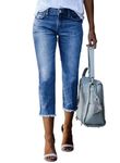 Sidefeel Women's Capri Jeans High Waisted 2024 Summer Straight Leg Raw Hem Denim Pants, D Light Blue, 8