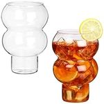 Belle Vous Vintage Drinking Glasses Ribbed Glassware Set (2 Pack) - 500ml/17oz Bubble Design Ripple Shaped Cocktail Glasses for Water, Juice & Iced Coffee/Tea - Clear Glassware Cups