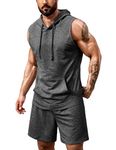 COOFANDY Sleeveless Hoodie Track Suit Men's Hooded Athletic Sweatsuit Short Suits# Dark Grey