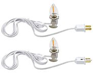 YIMILITE 2 Pack C7 Christmas Village Light Accessory Cord with 2 LED Light Bulb Universal Clip White Cord with On/Off Spare Fuse Switch Plugs for Decorations Christmas Village House Pumpkin Lights