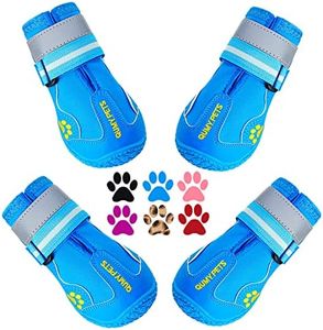 QUMY Dog Shoes for Large Dog, Medium Dogs Boots & Paw Protectors for Winter Snowy Day, Summer Hot Pavement, Waterproof in Rainy Weather, Outdoor Walking, Indoor Hardfloors Anti Slip Sole Blue 1