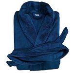 Cotton Bolls Textiles Luxury Plush Microfiber Bath Robe For Women & Men (L, NAVY) Shawl Collar Style Bathrobe With Long Sleeves Super Soft Highly Absorbent Fabric