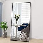 CONGUILIAO Full Length Mirror, 65" × 24" Standing Large Floor Body Mirror, Standing Hanging or Leaning, Wall-Mounted Dressing Mirror, Aluminum Alloy Frame, Black