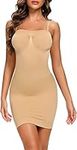 Joyshaper Women's Strapless Full Body Slip Shapewear Shaping Under Dresses Seamless Tummy Control Tube Slip Stretchy Bodycon Mini Dress