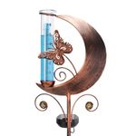Rain Gauge Outdoor, 35 Inch Solar Powered Metal Butterfly and Moon Garden Stake with Glass Tube for Garden Yard Deck Outdoors Fence Decoration