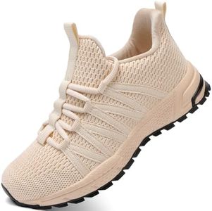 KUBUA Kids Sneakers for Boys Girls Running Tennis Shoes Lightweight Breathable Sport Athletic Beige Size US 8 Toddler