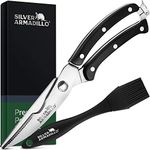 Heavy Duty Stainless Steel Poultry Shears For Bone, Chicken, Meat, Fish, Seafood, Vegetables. Premium Spring Loaded Food Scissors. One piece Kitchen Shears. (Black Wooden Handles)