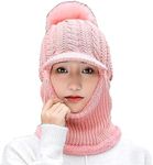 TopiBaaz Winter Women Monkey Beanie Cap Hat | Twist Color Matching Woolen Fuzzy Plush Balaclava Thick Windproof Full Cover Earflap Soft Wool Hood Neck Warmer Scarf Girls & Ladies (Freesize) (D Pink)