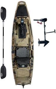 Brooklyn 10.5 Pro Motorized Fishing Single Kayak by BKC, Solo Sit-on-Top Angler Kayak with Trolling Motor, Paddle & Aluminum Frame Seat