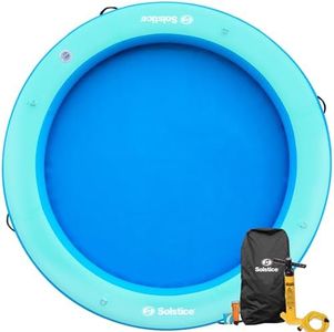 Solstice Original Hangout Ring Inflatable Floating Dock Island W/Extra Large Mesh Swim Hammock Lounge | 8 FT Circle Float for Lake Boat Pool Ocean | Water Mat Swim Raft for Adults Kids Dogs | 8 Inch
