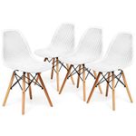 Giantex Set of 4 Modern Dining Chairs, Outdoor Indoor Shell PP Lounge Side Chairs w/Mesh Design, Beech Wood Legs, Tulip Leisure Chairs, DSW Dining Chairs for Kitchen, Dining Room, Patio, White