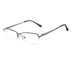 QECEPEI Half Rimless Metal Eyewear Frames Blue Light Blocking Transparent Lens Business Glasses, Gun, One Size