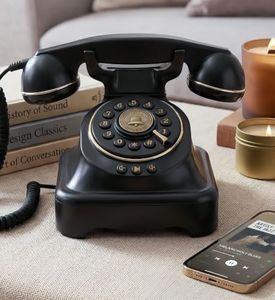 Bluetooth Landline Phone Retro Rotary Phone Supports Voice Assistant Smart Dialogue, Music Playback, Hands-Free Calling, USB Charging (Black)