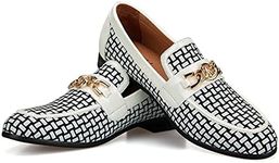 JITAI Mens Leather Shoes Pattern Printing Mens Dress Loafer Shoes Slip-on Casual Loafer Smoking Slipper, White/09, 10 US