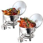 Vinod Stainless Steel Round Chafing Dish Food Warmer Buffet 8.5 Litre with Tempered Glass Lid & Holder Food Serving for Banquet, Dinners, Weddings Parties, Catering, Buffet, Restaurant (Set of 2)