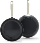 GreenPan Chatham Prime Midnight 8" and 10" Frying Pan Set, Hard Anodized Ceramic Nonstick, PFAS-Free, Dishwasher Safe, Oven Safe, Healthy Cooking Skillet for Eggs and Omelets, Black