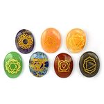 Crystu 7 Chakra Symbol Engraved Set Healing Gemstone for Reiki Healing Crystal Healing