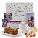 Hattie's Gifts Tea Hamper Gift Set with Assorted Flavours Scottish Fudge in Steven Brown Art Tin, Dundee Cake, & Shortbreads - Gourmet Food Gifts for Women, Men, or Couples