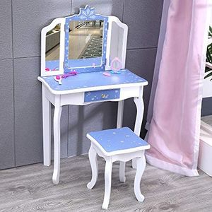 Nromant Kids Girls Vanity Set with Stool, Makeup Dressing Play Table Set with Two 180 Folding Mirror