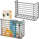 mDesign Farmhouse Metal Wire Wall & Cabinet Door Mount Kitchen Storage Organizer Basket Rack - Mount to Walls and Cabinet Doors in Kitchen, Pantry, and Under Sink - 2 Pack - Black