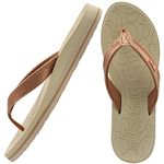 ONCAI Womens Flip Flops Yoga Mat Non-Slip Sandals Summer Beach Slippers With Arch Support Lightweight Rubber Sole Khaki & White Size 5.5