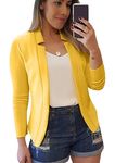 YMING Ladies Solid Color Short Blazer Open Front Long Sleeve Blazer Plus Size Lightweight Blazer Dark Yellow XS