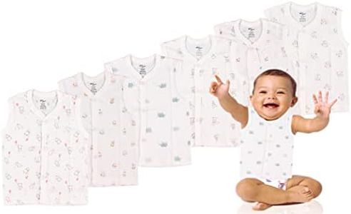 MOM CARE Unisex Baby Regular Fit Vest For 6-12 Months Cotton Sleeveless For Boys And Girls Sando Baniyan Combo (Pack Of 6) White
