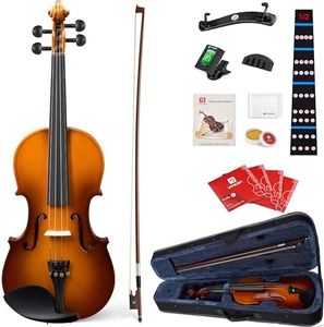 Vangoa Violin 1/2 Size Set Fiddle, Handcrafted Half Size Starter Acoustic Violins Kit with Solid Wood Side Board, Lightweight Hard Case for Beginners Learners, Children, Kids, Adults, Right Handed