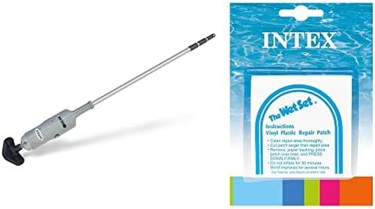 Intex Battery Operated Rechargeable Handheld Above Ground Swimming Pool Vacuum and Wet Set Adhesive Vinyl Tube Repair Patch 6 Pack Kit