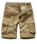 L'MONTE Imported Men's Cotton Cargo Shorts - Casual Outdoor Wear with Elastic Drawstring Waist and Multi Pockets (36, Khaki)