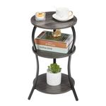 YEAKOO Vintage Small Round Side Table,3-Tier Slim Waist End Table with Storage Shelves,Round Sofa Side Table Small Corner Coffee Table Bedside for Living Room Bedroom Small Spaces,Grey