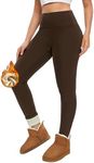 Voqeen Fleece Lined Leggings Women High Waisted Thick Pants Soft Sherpa Tight Pants Thermal Tummy Control Stretchy Warm Casual Outfits Brown