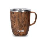 S'well Mug with Handle, Teakwood, 350ml. Vacuum Insulated Stainless Steel Travel Mug with Handle, On-The-Go Travel Cup with Slide-Open Lid - Dishwasher Safe