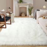 Latepis White Faux Fur Rug 8x10, Fa